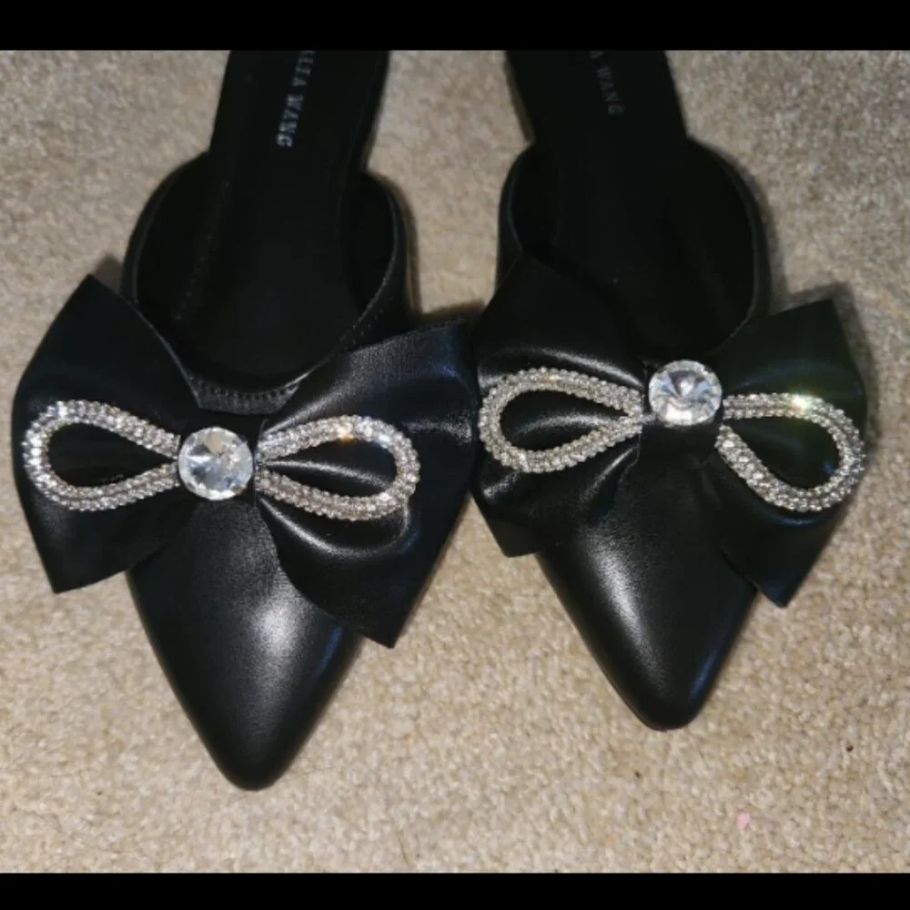 NEW AZALEA WANG BLACK BOW  MULES SIZE 7 - Picture 2 of 4